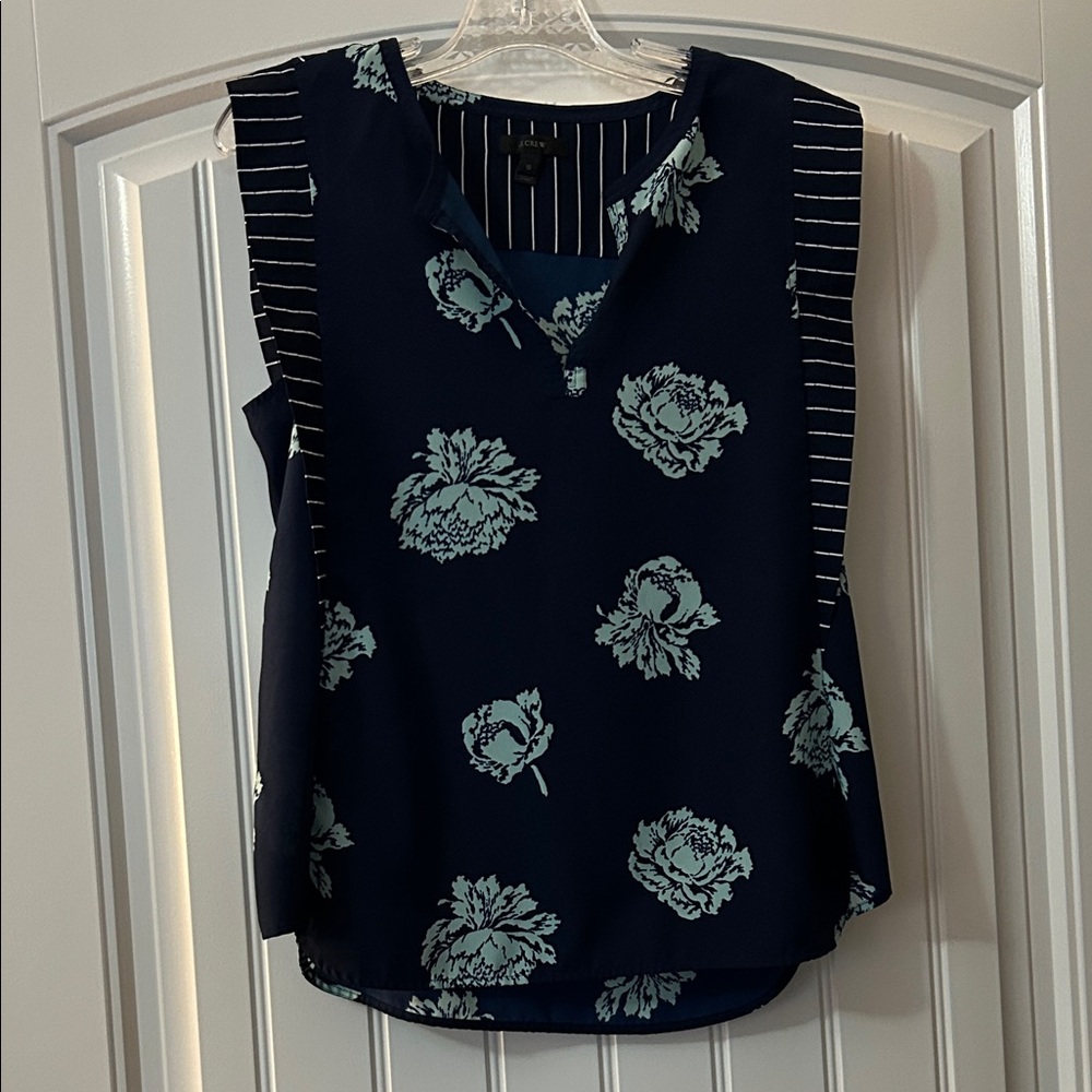 J. Crew Dark Blue Floral Sleeveless Top